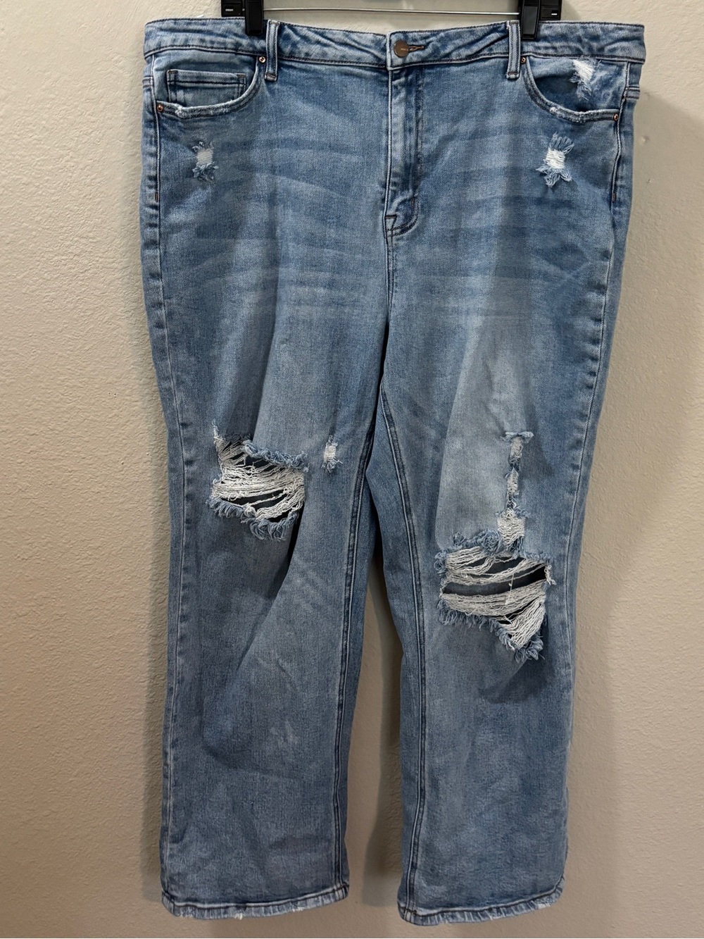 Mica Denim Distressed High Rise Straight Leg Jeans Size 22W